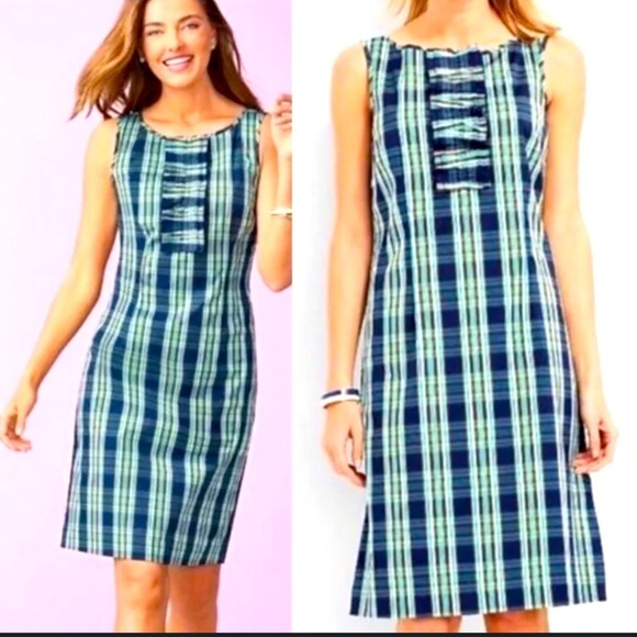 Talbots Dresses & Skirts - Talbots Blue and White Sheath Midi Tartan Plaid Dress Add a blazer for Fall🍁